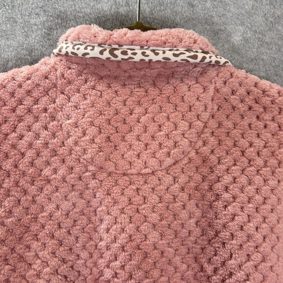 Simply Southern Pink Fleece Pullover Leopard Trim XL Womens Super Soft & Cozy - Picture 7 of 10